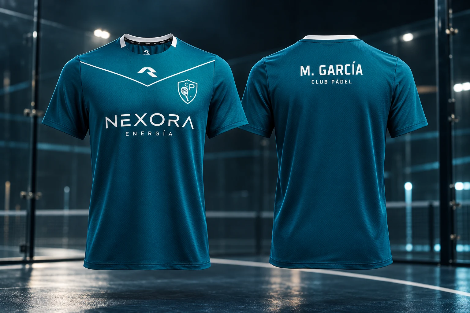 Ejemplo de personalización de camiseta Musai Hekima, frontal y espalda